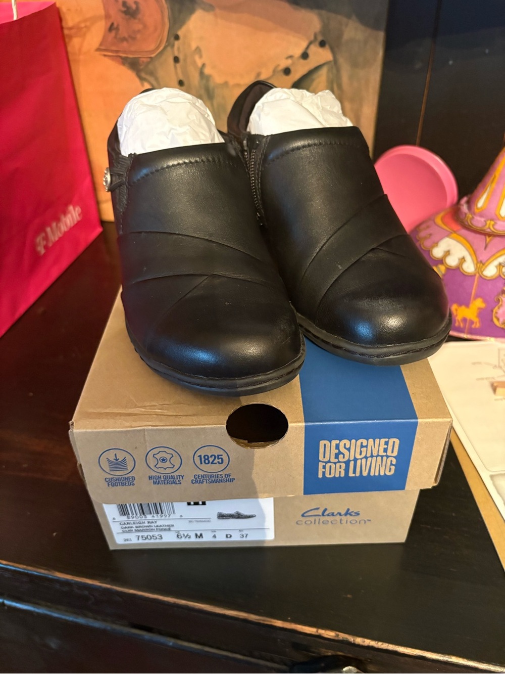 Clarks Black Leather Slip-On Women's Loafers